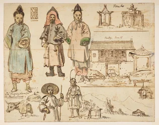 Estudios de figuras y edificios que incluyen 