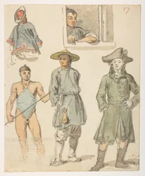 f.11 57 Estudios de chino,  de un álbum de 372 dibujos de paisajes, costas, disfraces y la vida cotidiana realizados durante la embajada de Lord Macartney ante el emperador de China, entre 1792 y 1794 (lápiz y acuarela sobre papel)