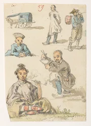 f.11 59 Estudios de chino,  de un álbum de 372 dibujos de paisajes, costas, disfraces y la vida cotidiana realizados durante la embajada de Lord Macartney ante el emperador de China, entre 1792 y 1794 (lápiz y acuarela sobre papel)