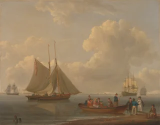 Un Wherry lleva pasajeros a dos barcos anclados
