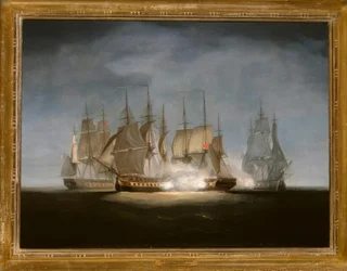 HMS Sibylle disparando al fuerte, 1799