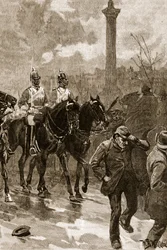 Domingo Sangriento: Los guardias de vida sosteniendo la Plaza Trafalgar, 1887, ilustración de 