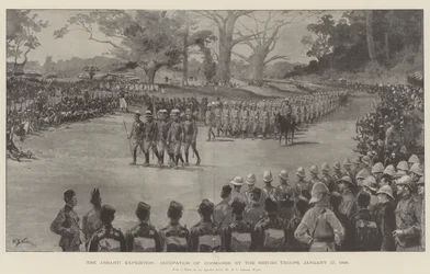 La expedición Ashanti, ocupación de Coomassie por las tropas británicas, 17 de enero de 1896