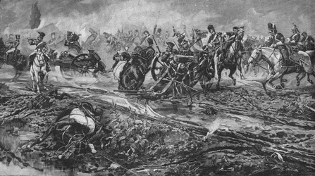 La Brigada de la Unión capturando los cañones franceses en Waterloo