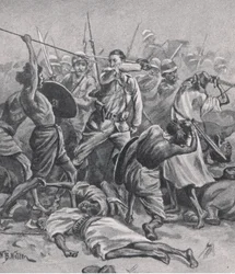 El cuadrado en Abu-Klea, 17 de enero de 1885, ilustración de British Battles on Land and Sea, 1915