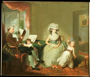 Un retrato de grupo del Sr. y la Sra. Hayward con sus hijos, Mathilda y George, c.1789