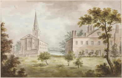 Iglesia y casa en el paisaje
