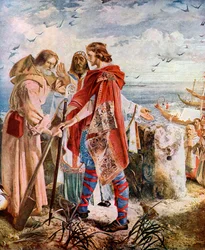 Egfrith ofreciendo el obispado de Hexham a Cuthbert, 678, c. 1920