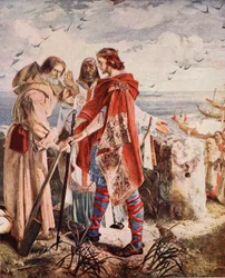 Egfrith ofreciendo el Obispado de Hexham a Cuthbert, 678, ilustración de 