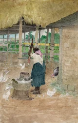 Mujer golpeando la yuca, Jamaica por William Berryman, activo en Jamaica durante el periodo 1808-1816.