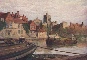 Maidstone. Parte trasera del Palacio Antiguo, La Iglesia y el Viejo Colegio desde el otro lado del Medway, c. 1900