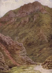 La Roca del León en los Winnats, entre Castleton y Edale (litografía en color)