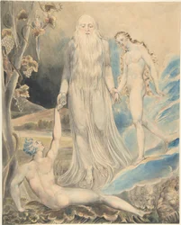 Ángel de la presencia divina que lleva a Eva ante Adán (La creación de Eva: «Y será llamada mujer») (recto); boceto para el mismo tema (verso)