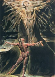 Jerusalén, la emanación del gigante Albión; lámina 76: Albión ante Cristo crucificado en el Árbol del conocimiento del bien y del mal, 1804-20