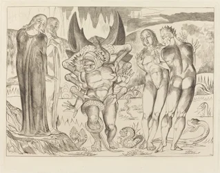 El círculo de los ladrones; Agnolo Brunelleschi atacado por una serpiente de seis patas