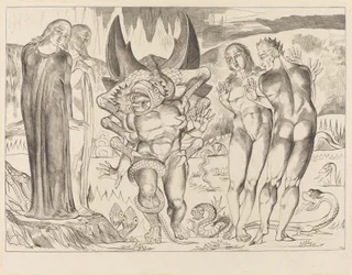 El círculo de los ladrones; Agnolo Brunelleschi atacado por una serpiente de seis patas