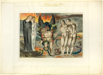 El círculo de los ladrones; Agnolo Brunelleschi atacado por una serpiente de seis pies. Infierno, canto XXV