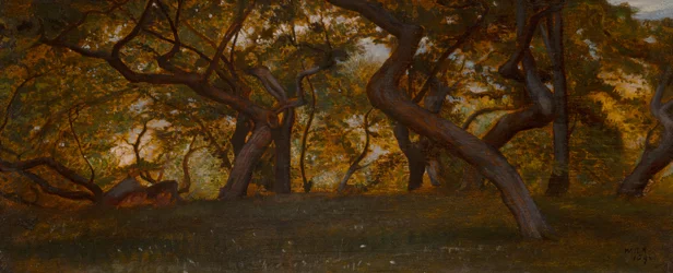 Un bosque cerca de Volterra, Italia (óleo sobre tabla)