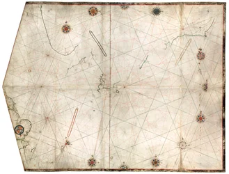 Carta portulana construida por William Borough que muestra la zona marítima del Mar del Norte y el Báltico, desde la costa este de Inglaterra hasta la cabeza del Golfo de Suecia, c.1580 (vitela)