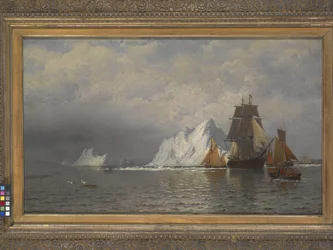 Ballenero y barcos de pesca cerca de la costa de Labrador (óleo sobre lienzo)