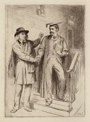 John Stuart Blackie, catedrático emérito; Samuel Henry Butcher, catedrático de griego (grabado)