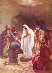 Jesús reprendiendo a Tomás por su incredulidad