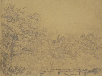 Recto: Paisaje rural con monasterio