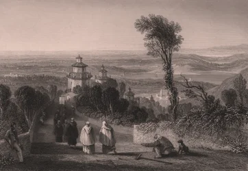 Vista desde el Sacro Monte (Monte Santo) en Varese, Lombardía, Italia, grabado en acero de T Willmore a partir de un dibujo de William Brockedon (1787-1854), ca 23x18 cm
