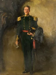 Un hombre con el uniforme verde de los arqueros escoceses, siglo XX