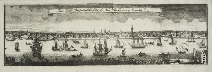 La perspectiva sur de la ciudad de Nueva York, en América del Norte, 1761