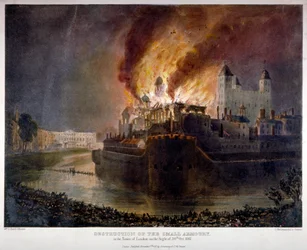 Destrucción de la armería en la Torre de Londres por fuego, 30 de octubre de 1841