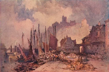 Mercado de pescado en el muelle, puerto de Folkestone, c. 1885