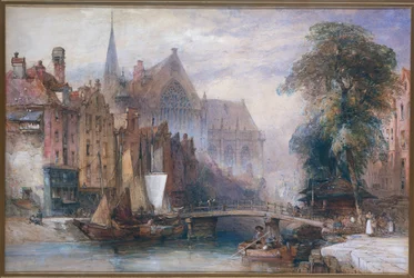 Vista de la Nieuwe Kerk y del Nieuwezijds Voorburgwal en Ámsterdam, desde el norte