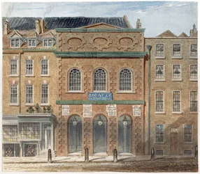 La primera Casa de Ópera en el Haymarket, incendiada en 1789