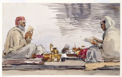 Dos hombres santos leyendo el Granth Sahib, Amritsar