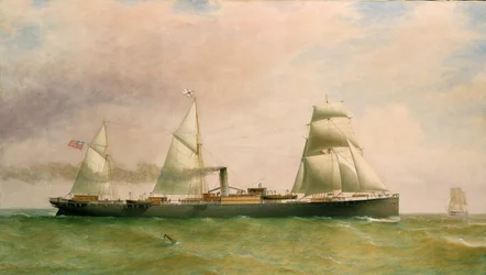 El barco de tres mástiles y vapor "Dorunda", con bandera de la British Indian Steamers Association, que data de 1873, el Dorunda, construido en 1875, se utilizó para transportar pasajeros en Australia y se hundió en la costa portuguesa en 1894.