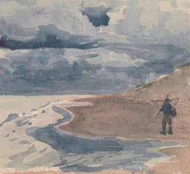 Paisaje con hombre en la playa