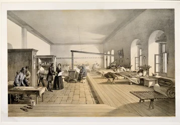 Una sala en el hospital de Scutari, grabado por E. Walker, 1856