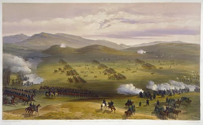 Carga de la Brigada Ligera, 25 de octubre de 1854, detalle de la artillería, de El asiento de la guerra en el Este, pub. por Paul & Dominic Colnaghi & Co., 1856 (detalle)