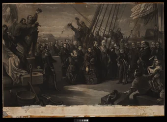 Inglaterra y América. The Visit of Her Majesty Queen Victoria to the Arctic Ship Resolute December 16th 1856, c.1859 (grabado, punteado, tabla)