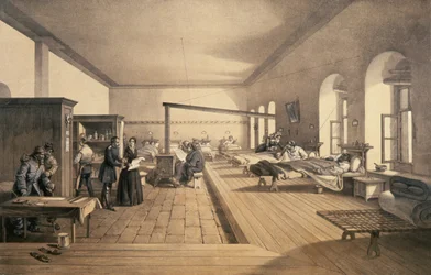 Una de las salas del hospital en Scutari, 1856