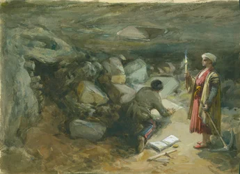 Cisterna excavada en la roca bajo el Arco de Robinson, Jerusalén, 1871