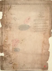 Carta de las islas del mar de China, cerca del estrecho de Malaca, con las posiciones de la flota inglesa y de la escuadra del almirante Linois los días 14 y 15 de febrero de 1804".