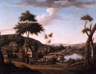 Paisaje Fluvial con Figuras Fuera de una Cabaña