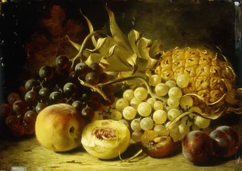 Naturaleza muerta con uvas, duraznos, ciruelas y una piña, 1861