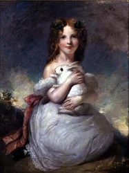 Retrato de Dora Louisa Grant sosteniendo un conejo