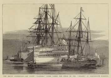 La Expedición Ártica, el Yate Pandora bajo la Popa del Serapis en el Puerto de Portsmouth