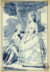Hombre y mujer vestidos del siglo XVIII