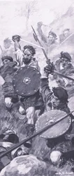 Los Highlanders en la batalla de Killiecrankie, ilustración de British Battles on Land and Sea, 1915