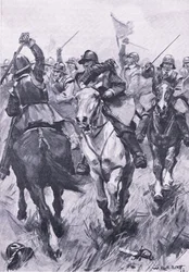 El conflicto de caballería en Dunbar, 3 de septiembre de 1650, ilustración de British Battles on Land and Sea, 1915
